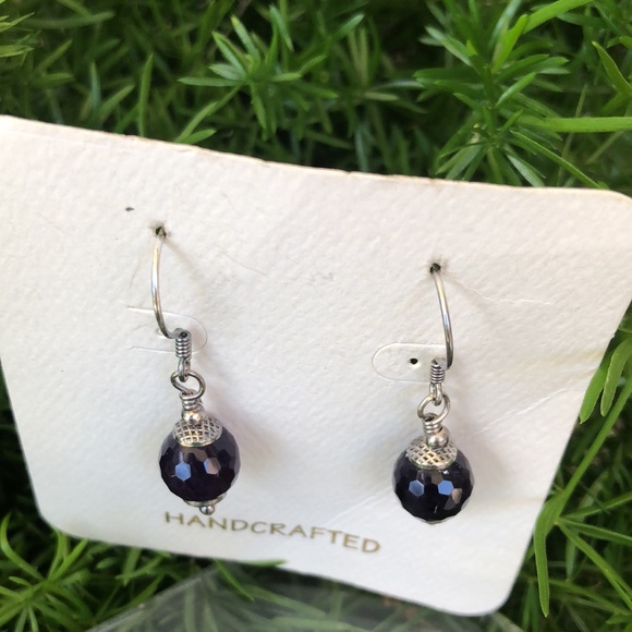 Hand Crafted Stainless Steel Earrings - 2 Stone Balls Dark Purple- Brand New - Picture 4 of 6